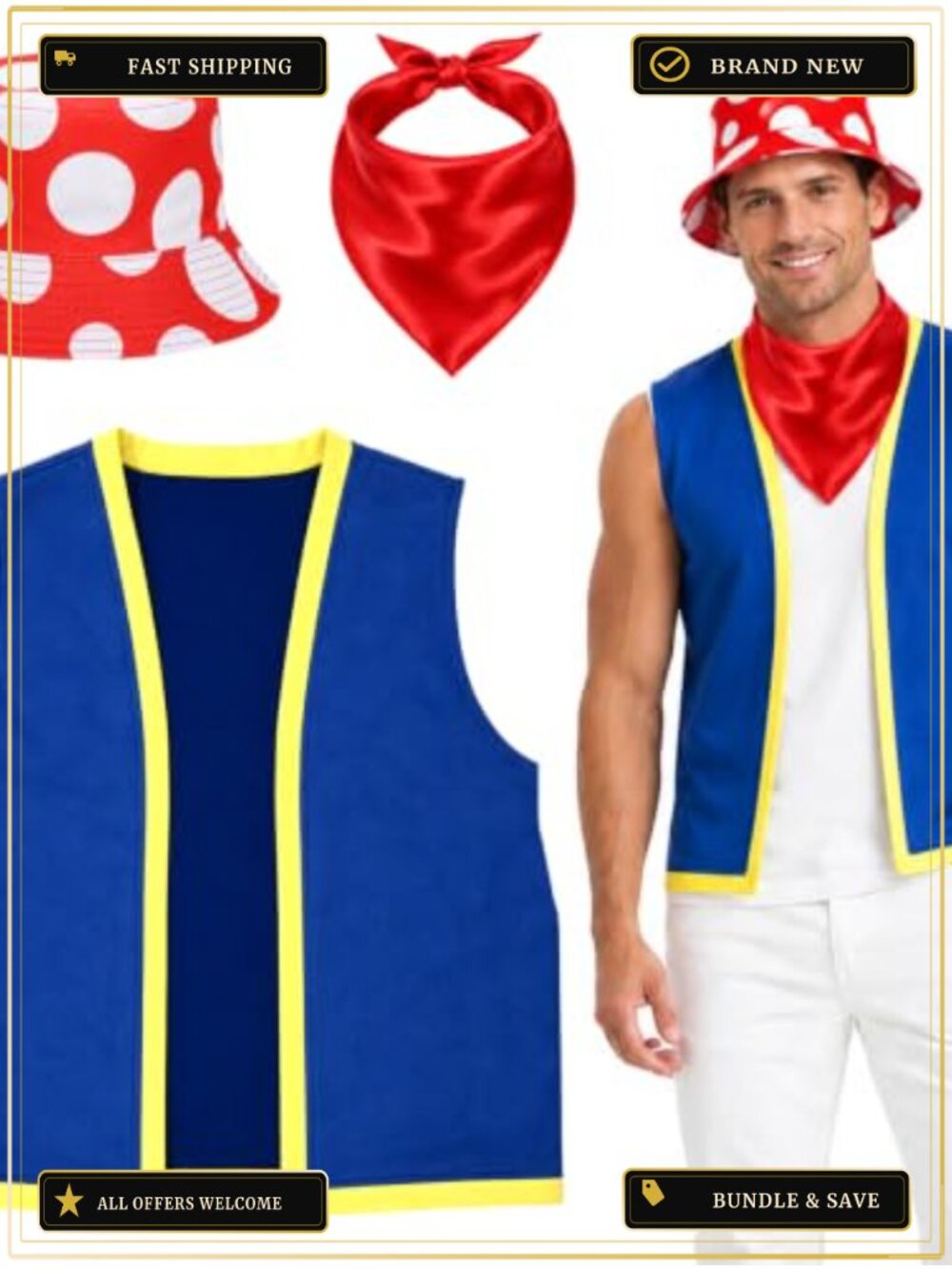 Mushroom Costume Set Polyester Faux Suede Hat Vest Halloween Cosplay Accessory